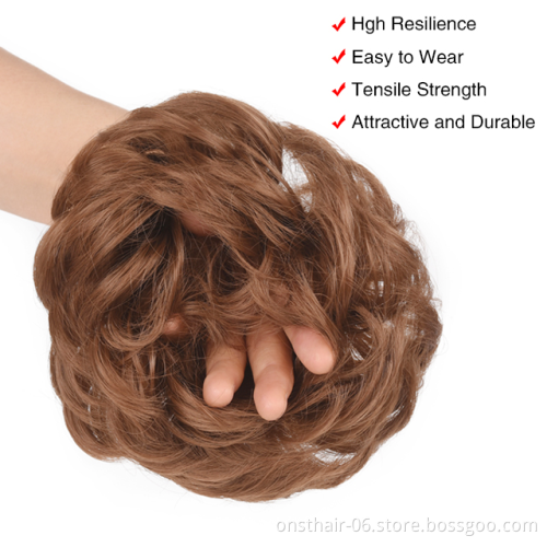 Onst Synthetic Flexible Hair Juda bun Scrunchy Chignon Elastic Messy Wavy Scrunchies For Ponytail Extensions Woman Hair Bun